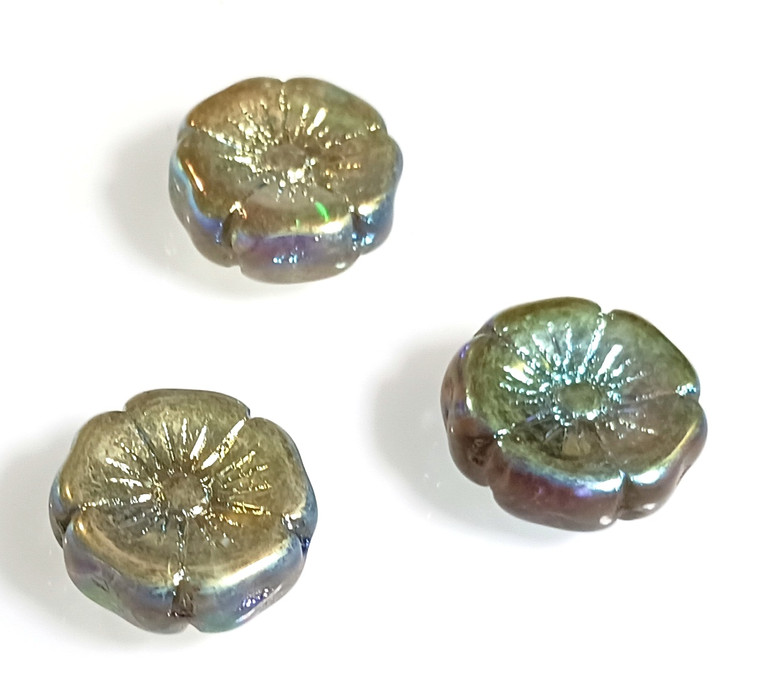 Czech Glass 20mm Hawaii Flower Beads - Smoke Grey Full AB