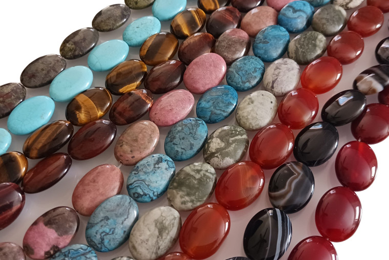 10 Strand Combo Pack of 18x25mm Puff Oval Semiprecious Gemstone Beads