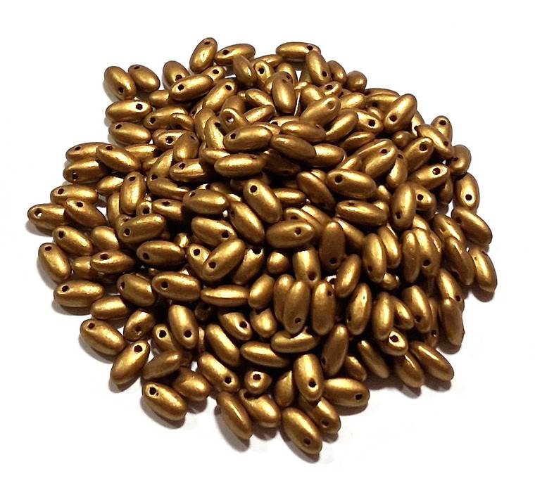 2.5x6mm Olive Gold Czech glass Rizo beads by Jablonec, 7.5 grams