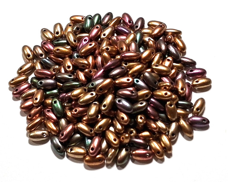 Purple Iris Gold Czech Glass Rizo Beads
