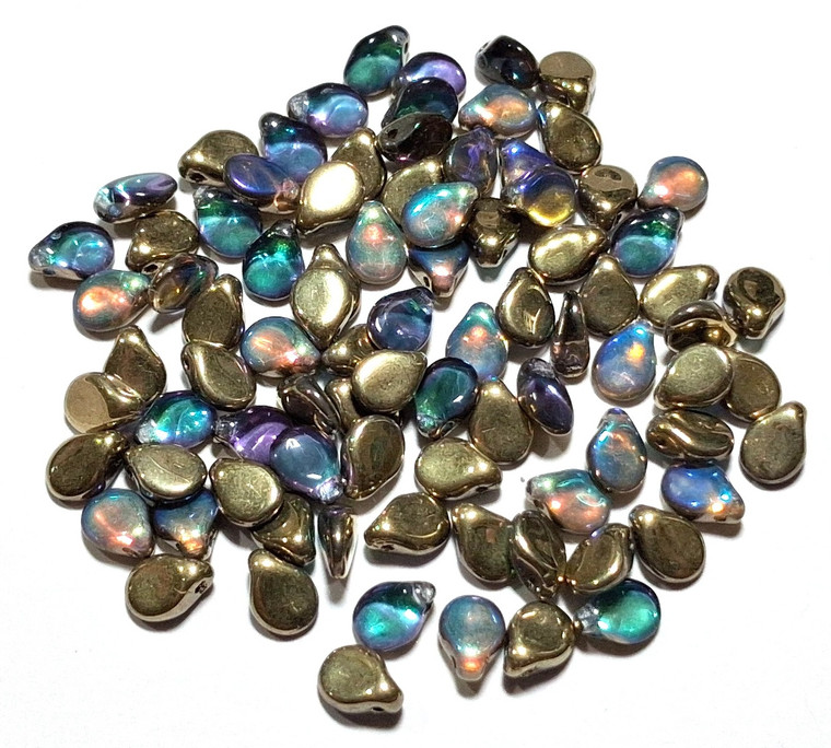 25 Czech glass 5x7mm Pip beads in Crystal Golden Rainbow finish