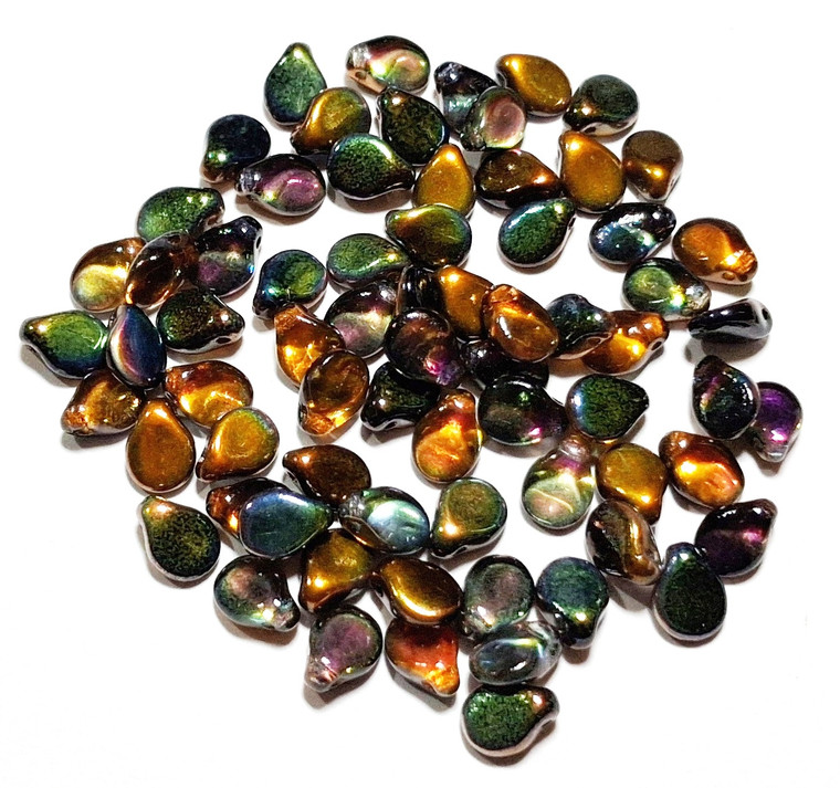 25 Czech glass 5x7mm Pip beads in Crystal Magic Copper finish