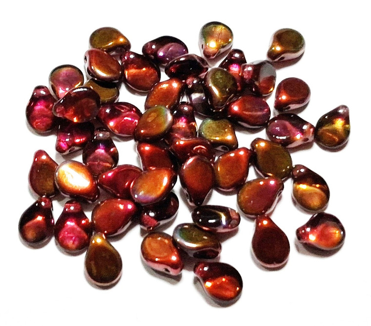25 Czech glass pip beads with crystal base and shifting Magic Wine finish