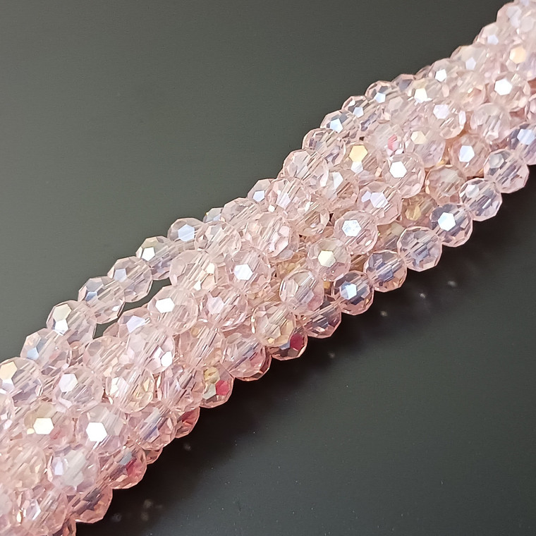 6mm Glass Crystal Rounds - Pink AB