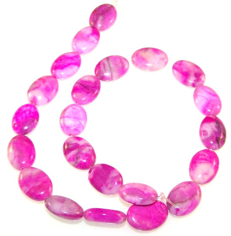 13x18mm Puff Oval Semiprecious Gemstone Beads - Pink Crazy Lace Agate