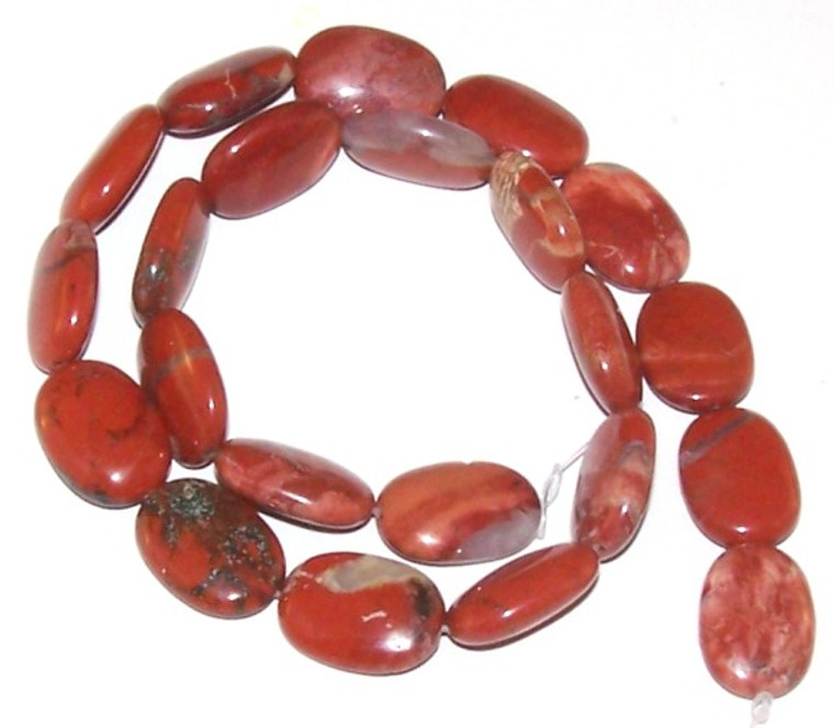 13x18mm Puff Oval Semiprecious Gemstone Beads - Red Jasper