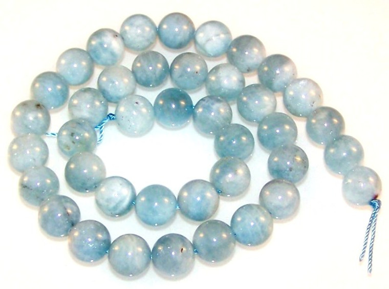 Aquamarine 10mm Round Semiprecious Gemstone Beads