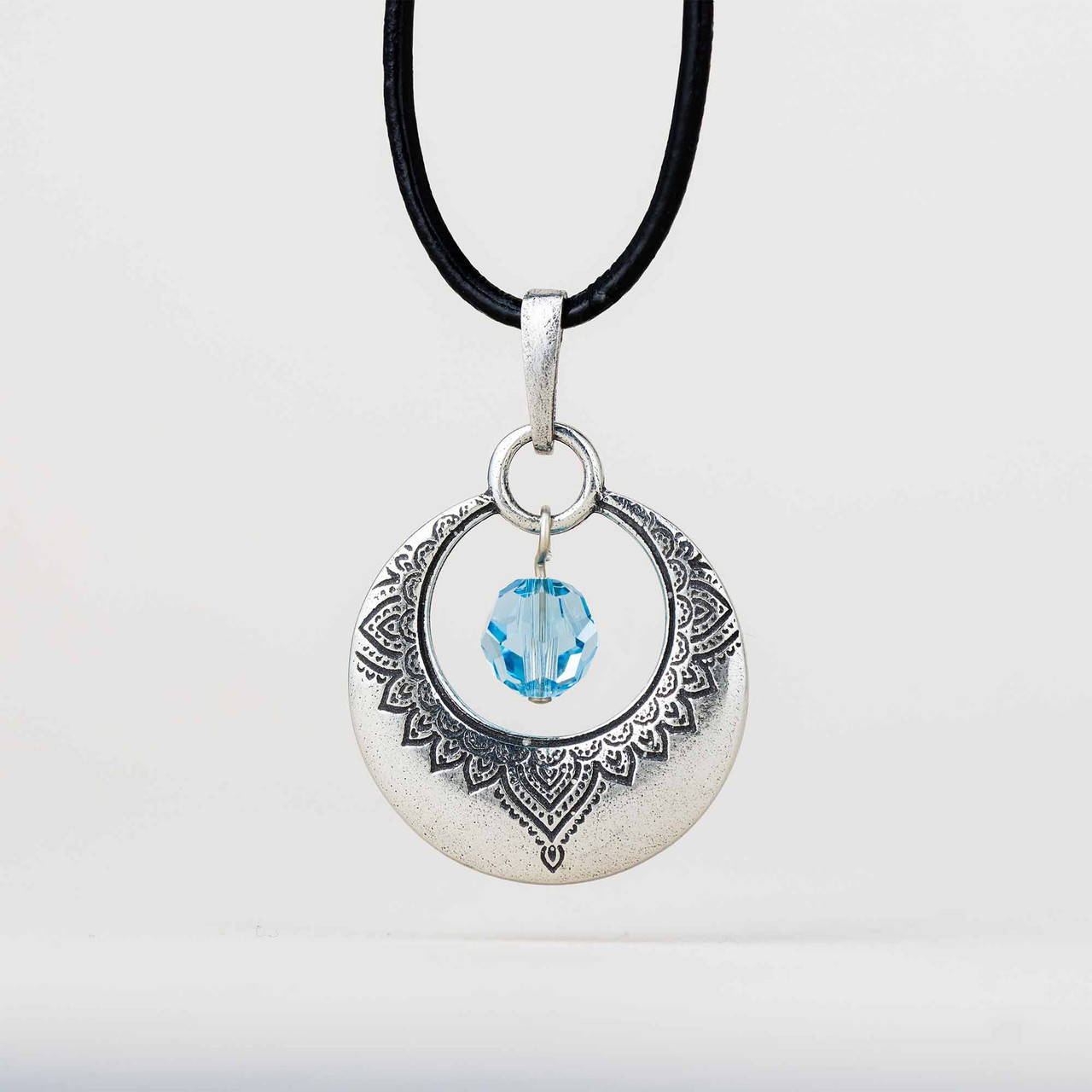 Mandala / Aqua Corded Necklace - Danforth Pewter - Made in USA