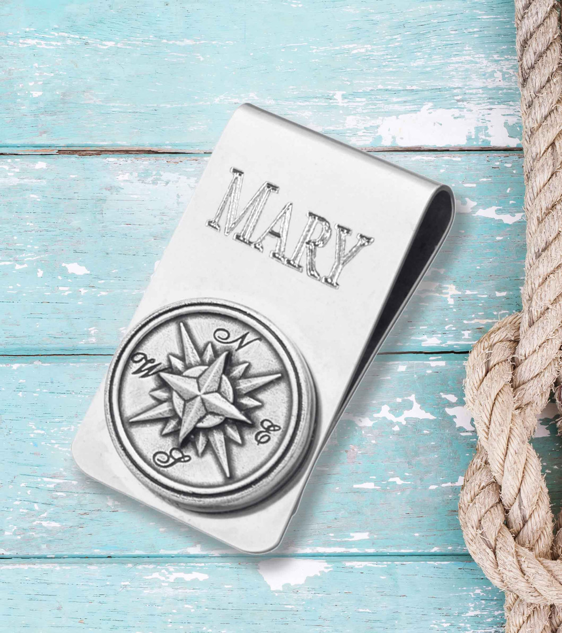 Engraved Compass Clip Keychain