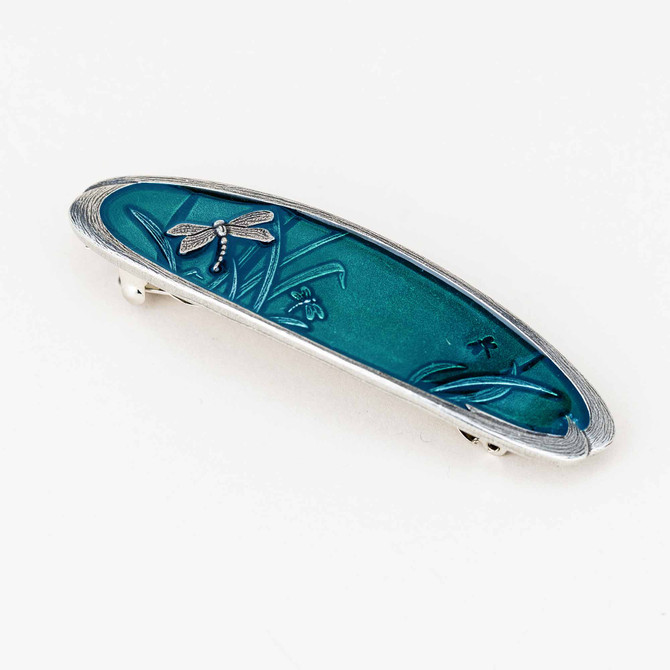 Dragonfly / Teal Large Barrette - Danforth Pewter - Made in USA