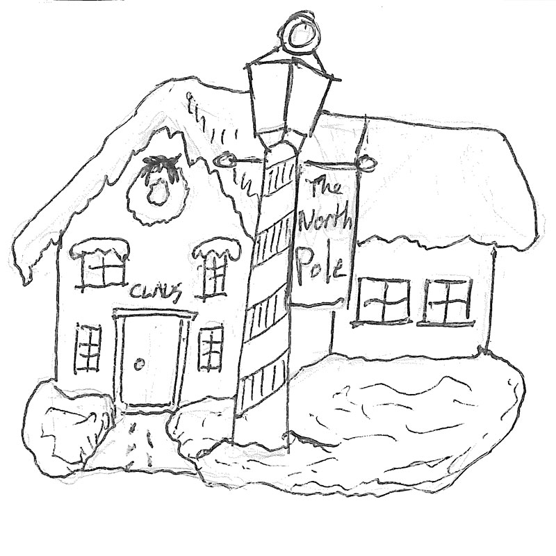 Pencil sketch of a Santa's Workshop ornament