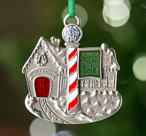 Santa's Workshop Christmas Ornament made of pewter