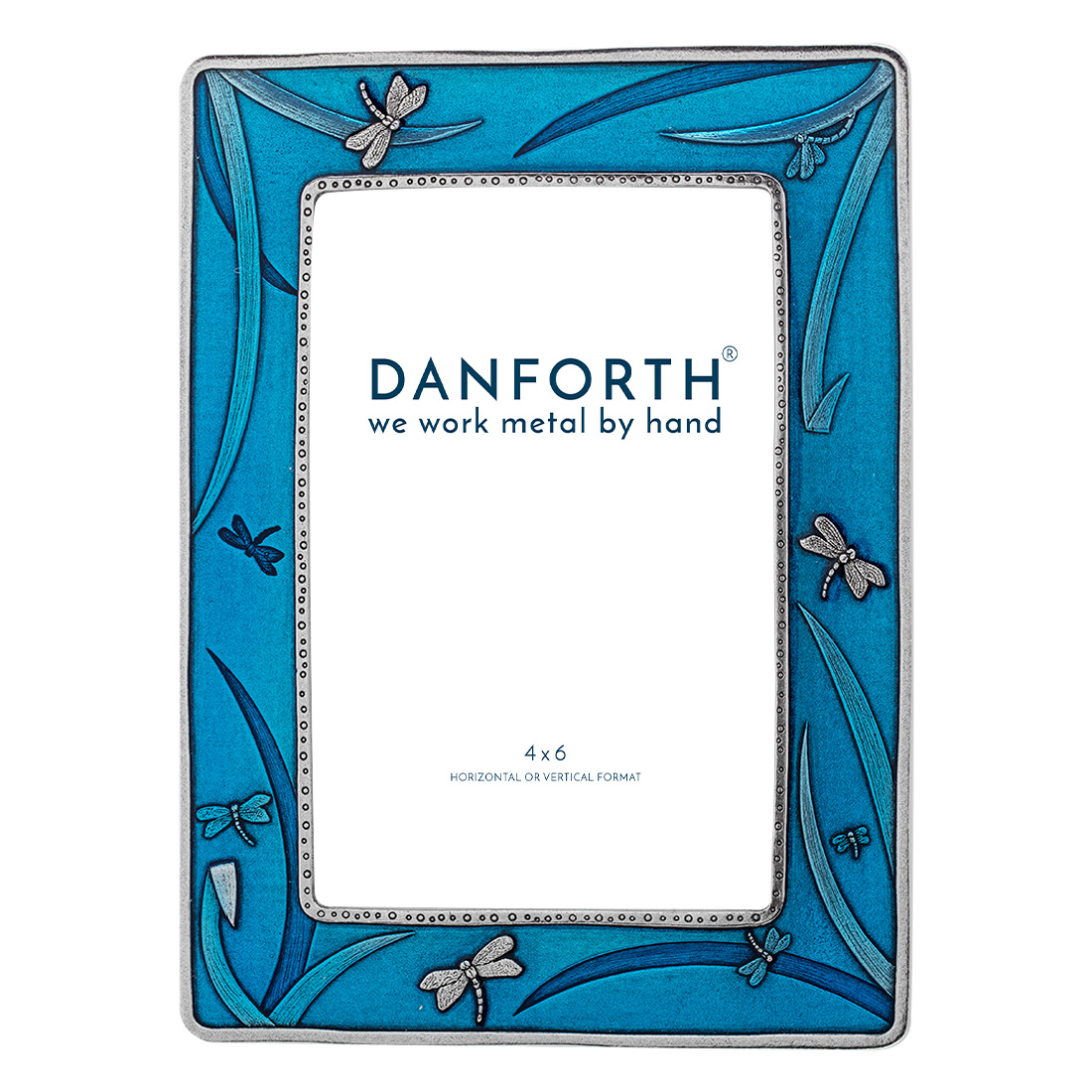  ブルー フォトフレーム 4x6インチ Dragonfly / Blue 4x6 Frame - Danforth Pewter - Made in USA