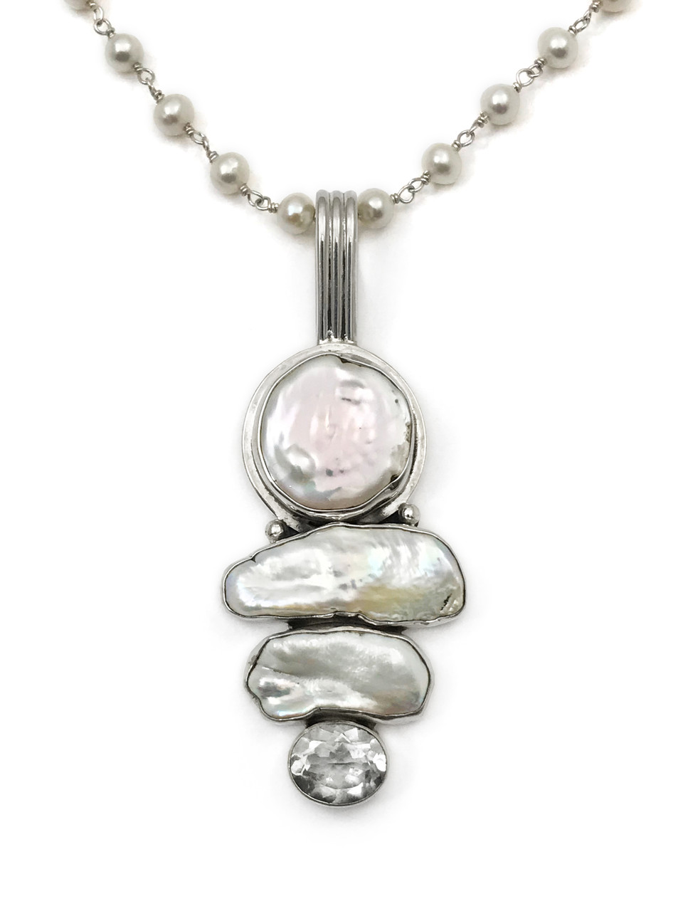 Classic White Bar Coin Pearl Necklace