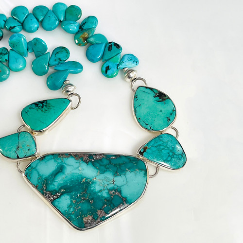 Large Statement Sterling Silver and Turquoise Collar Necklace