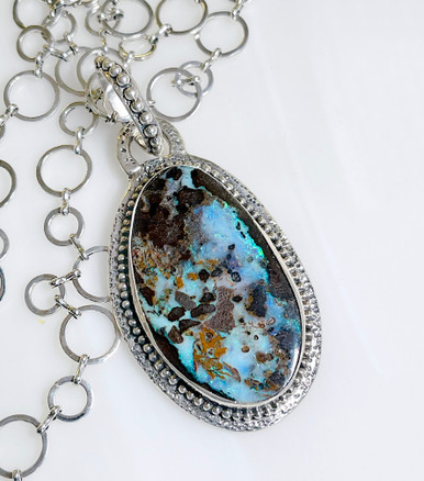 Pendentif En Argent Avec Opale Naturelle Yowah Boulder 39 Carats - Pierre Multicolore