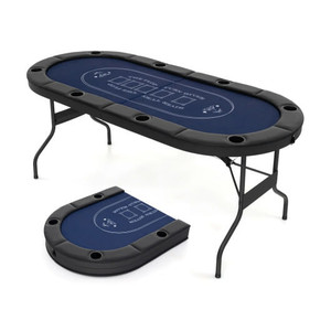 72 Inch Foldable Poker Table for 8 Players Portable Oval Card Board Game Table-Blue B593-NP11878