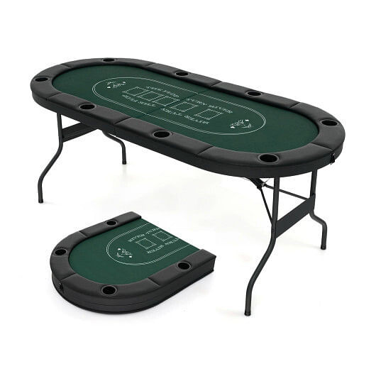 72 Inch Foldable Poker Table for 8 Players Portable Oval Card Board Game Table-Green - Color: Green D681-NP11878GN