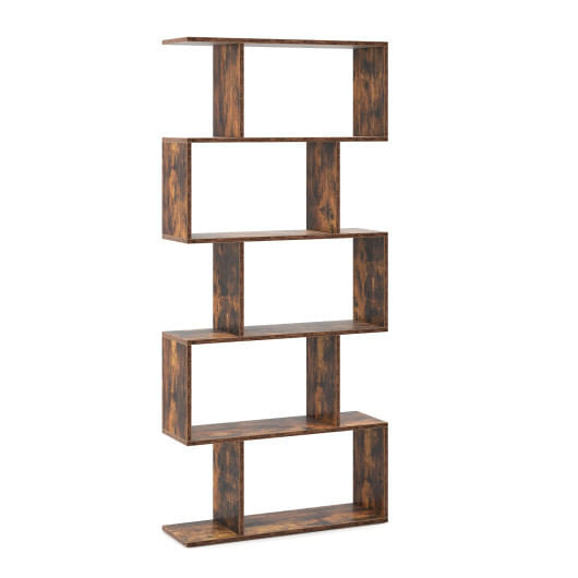 5-Tier Bookshelf with Anti-Toppling Device for Living Room Home Office-Rustic Brown - Color: Rustic D681-CB10554CF