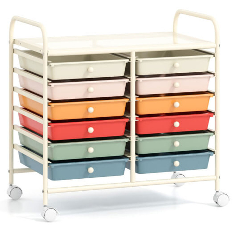 12 Drawers Rolling Storage Cart for Home and Office-Macaron - Color: Macaron D681-JV12580GW