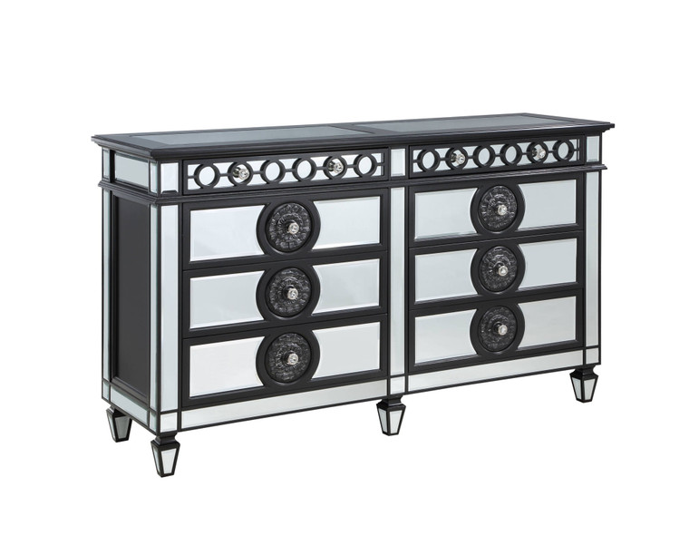 68" Black and Silver Solid and Manufactured Wood Mirrored Eight Drawer Double Dresser N270-486522