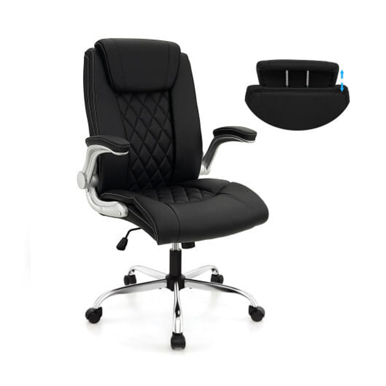 Modern Height Adjustable PU Leather Office Chair with Rocking Function-Black - Color: Black D681-CB10632DK