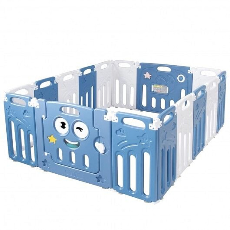 16-Panel Foldable Baby Playpen Kids Activity Centre-Blue - Color: Blue D681-BB5571BL