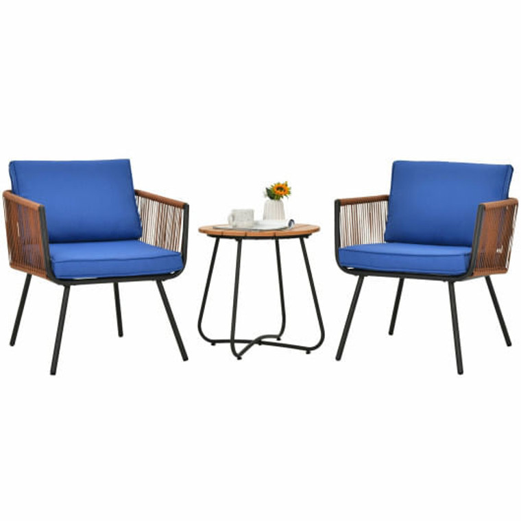 3 Pieces Patio Bistro Furniture Set with Armrest and Soft Cushions B593-HW64408