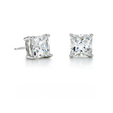 3mm Princess Cut Natural Diamond Ear Piercing Stud set in White Gold