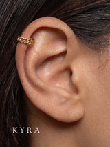 18K Yellow Gold Hoop link-chain Design Earring on Ear
