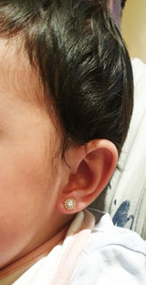 3mm Bead Border with CZ Ear Stud in Yellow Gold 14k on baby's ear