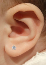 Flower with Crystal CZ Ear Stud White Gold on ear