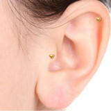 18K Golden Heart Threaded Stud w/Dome Back on the  ear