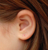 Yellow Gold Plated Pink Enamel Butterfly Ear Stud