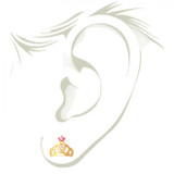 Crown CZ with RUBY ear studs in 18K Gold with threaded bell back