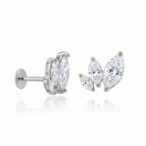 Graduating 3 Marquise CZ Threaded Stud (Right) in White Gold