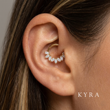 Gold 3 Tulip Daith & septum Clicker w/ CZ Marquise in Yellow Gold on a Daith Piercing