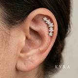 5 Flower garland with cz in 14K Yellow Gold on Ear Helix Piercing