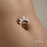 Floating navel Pear Crown CZ w/curved barbel in 14K gold
