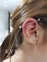 18K Gold Industrial barbell w/ Plain ball on ear