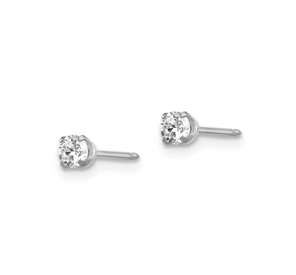 3mm CZ Ear Studs  set in WG (Short Post)