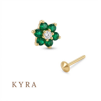 Genuine Emerald w/ Natural Diamond threaded stud