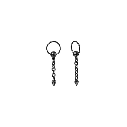 Captive Ring w/ Dangling Chain PVD Black Spike