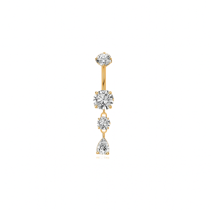Dangling Belly Bar w/cz Drop in gold plated surgical steel