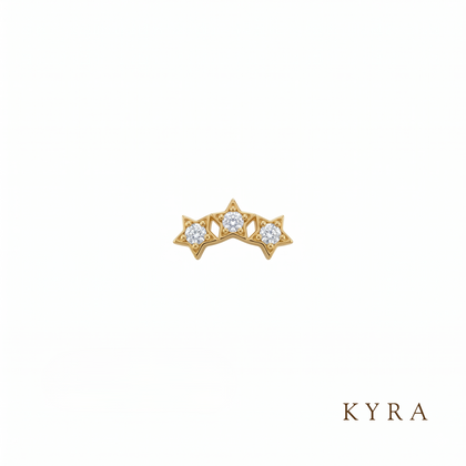 14K Solid Yellow Gold Curved Tiny Star cz w/threaded Flatback Post