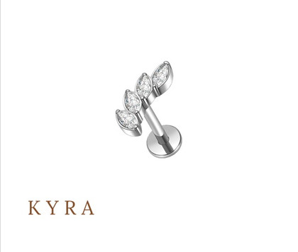 4 Marquise CZ Curve Titanium Threaded Top w/Flatback post