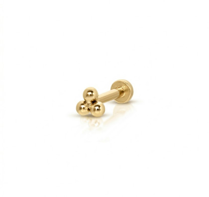 Solid Gold 3mm Trinity Ball tiny Threaded Ear stud in Yellow Gold