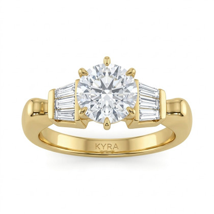 Six Prong Round Brilliant & Baguette Engagement Ring
