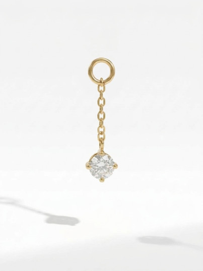 18K Solid Gold Single Dangle Chain Charm With CZ YG