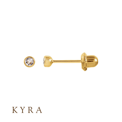 3mm Yellow Gold Plated Bezel set Clear CZ 